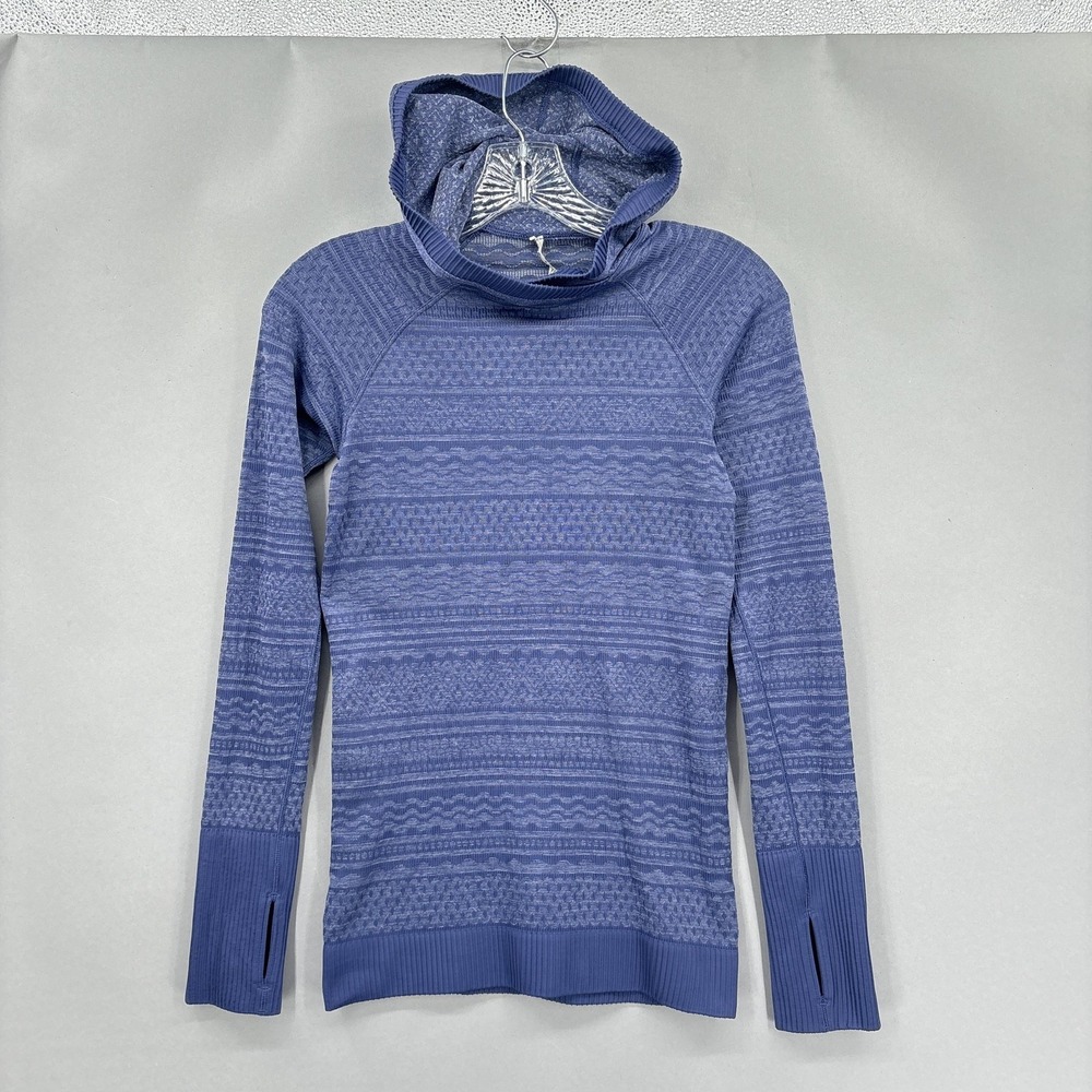Lululemon‎ Hoodie Womens 4 Blue Rest Less Jacquard Pullover Thumbholes Athletic